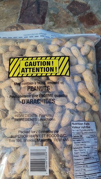 A bag of Peanuts with a very explicit warning!